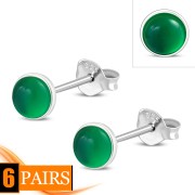 Green Agate Round Sterling Silver Stud Earrings, e440st